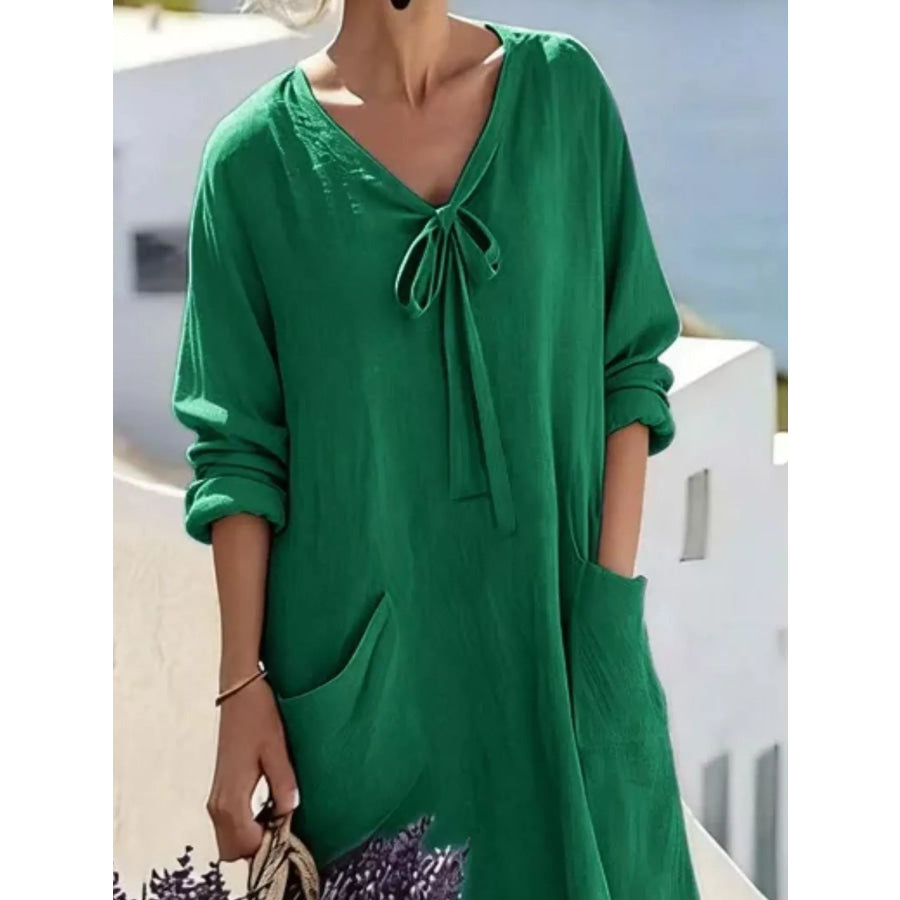 Full Size Long Sleeve Loose Maxi Dress with Pockets Plus Size Apparel and Accessories