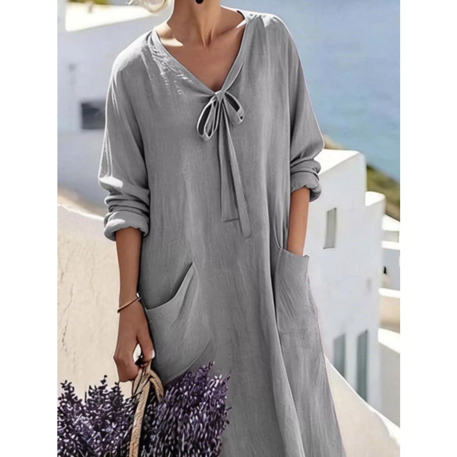 Full Size Long Sleeve Loose Maxi Dress with Pockets Plus Size Grey / S Apparel and Accessories