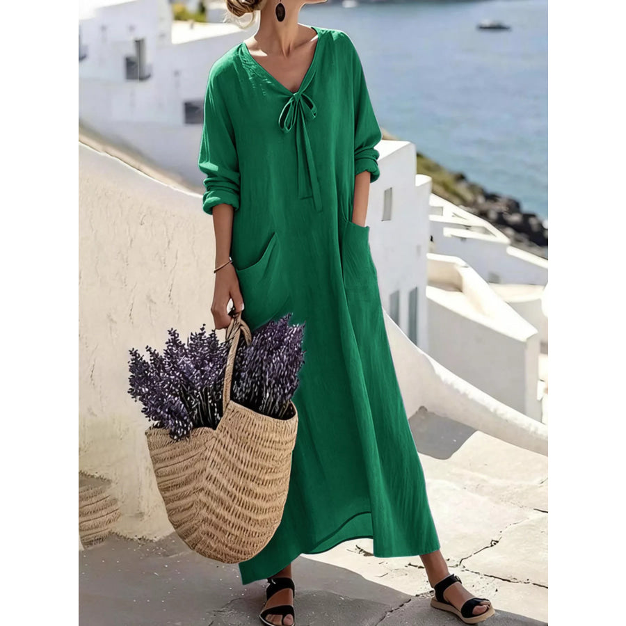 Full Size Long Sleeve Loose Maxi Dress with Pockets Plus Size Green / S Apparel and Accessories