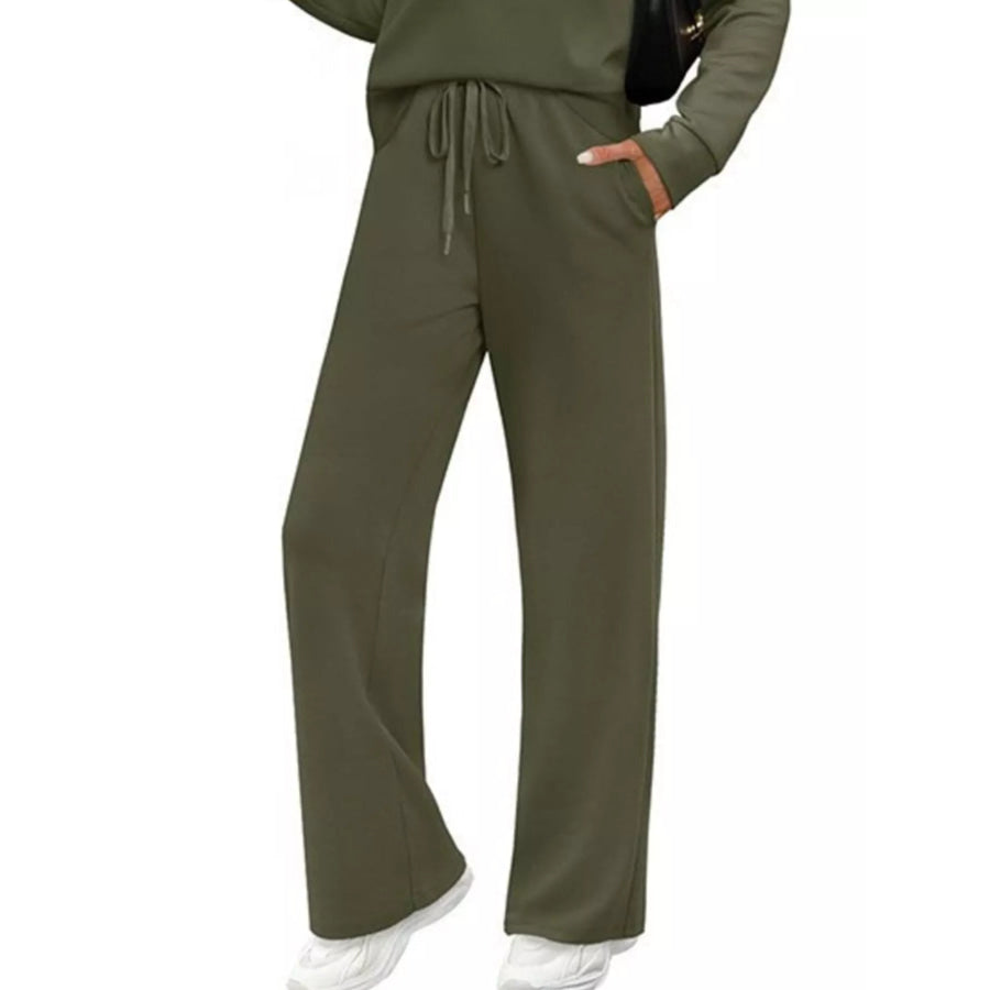Full Size Long Sleeve Round Neck Top and Pants Set Plus Size Apparel and Accessories