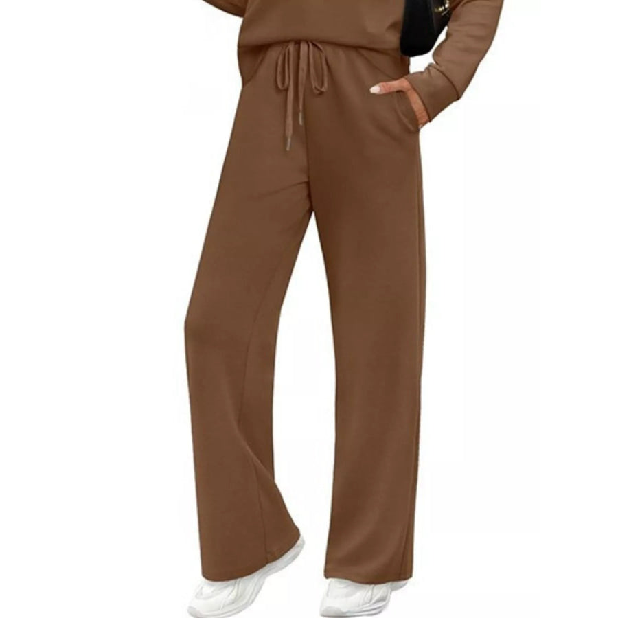 Full Size Long Sleeve Round Neck Top and Pants Set Plus Size Apparel and Accessories