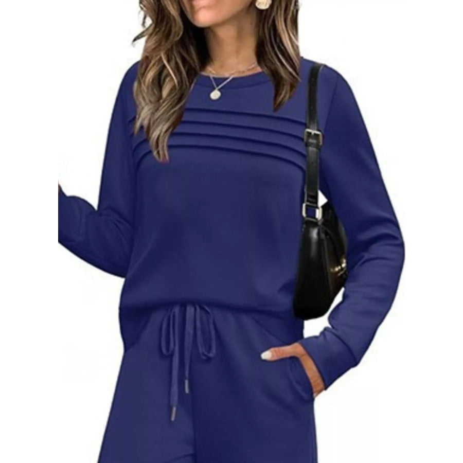 Full Size Long Sleeve Round Neck Top and Pants Set Plus Size Apparel and Accessories