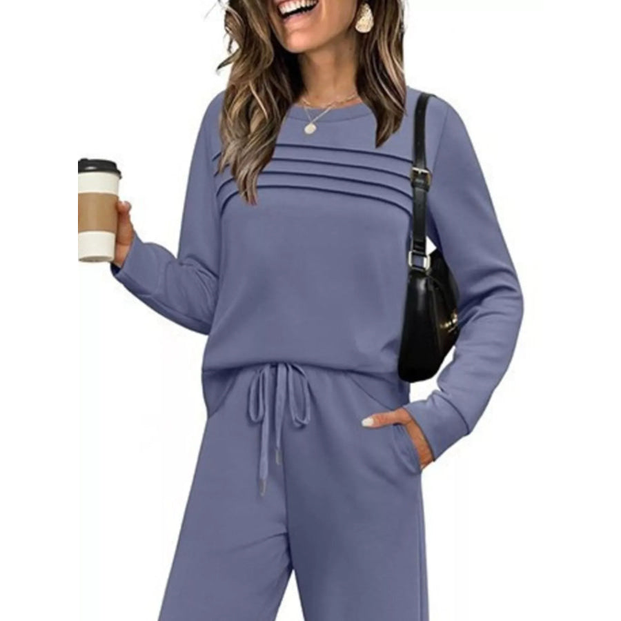 Full Size Long Sleeve Round Neck Top and Pants Set Plus Size Apparel and Accessories