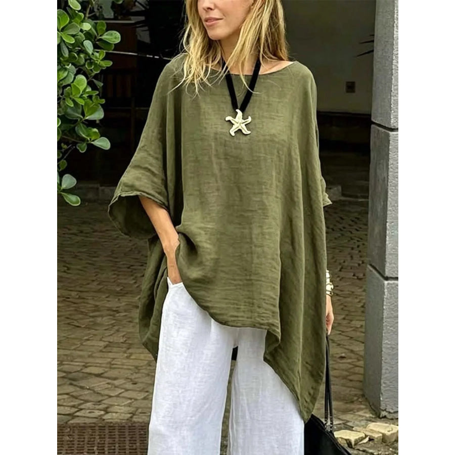 Full Size Loose Fit Asymmetrical Hem Top Plus Size Green / S Apparel and Accessories