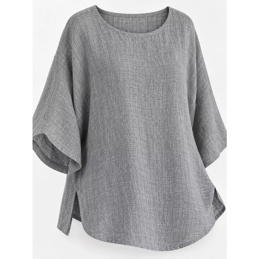 Full Size Loose Fit Linen Blend Blouse Plus Apparel and Accessories