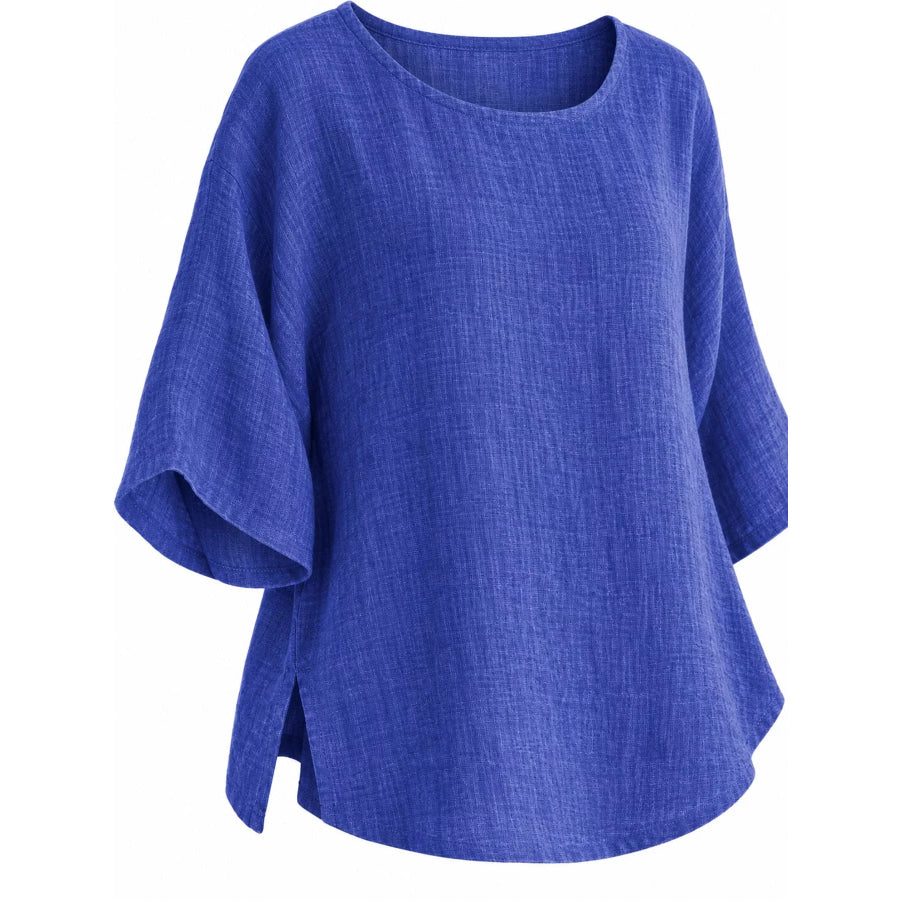 Full Size Loose Fit Linen Blend Blouse Plus Apparel and Accessories