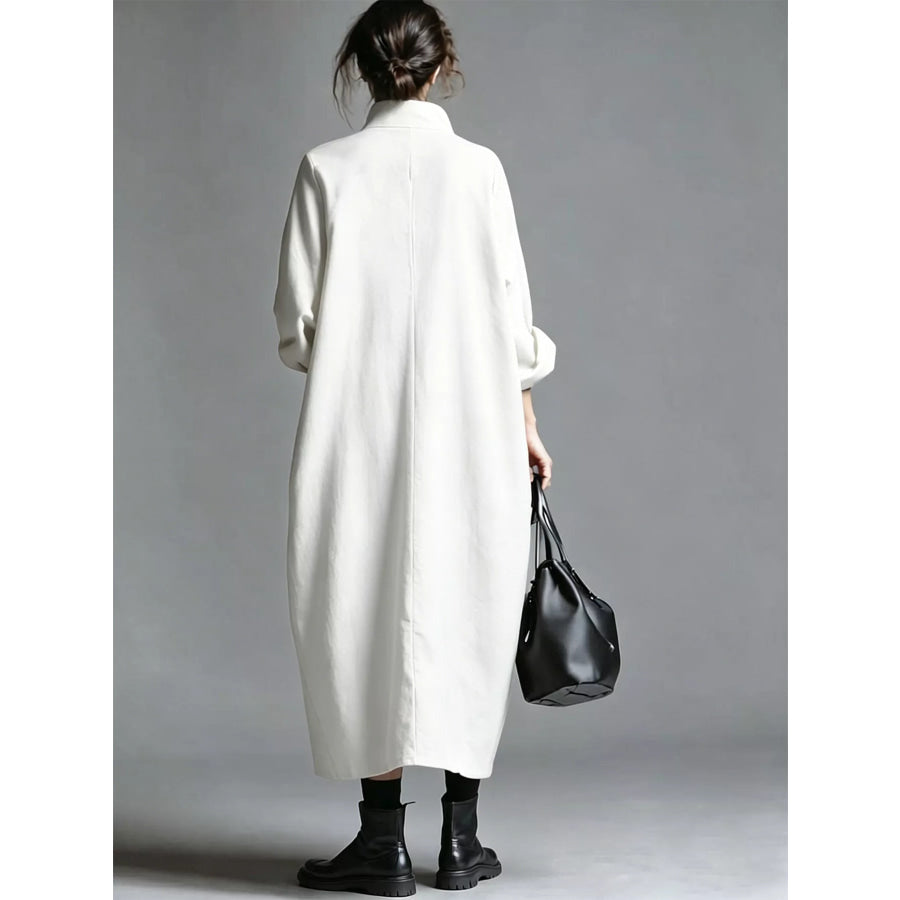Full Size Loose-Fit Mock Neck Midi Dress with Pockets Plus Apparel and Accessories