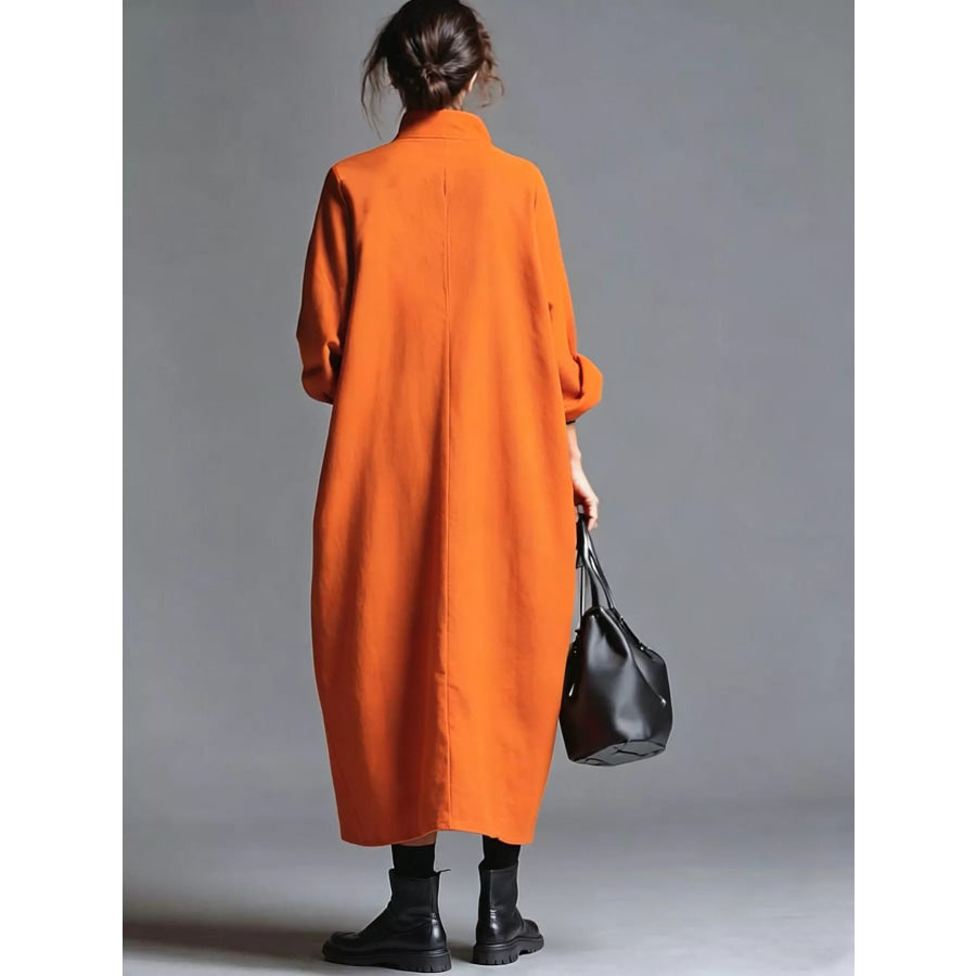 Full Size Loose-Fit Mock Neck Midi Dress with Pockets Plus Apparel and Accessories