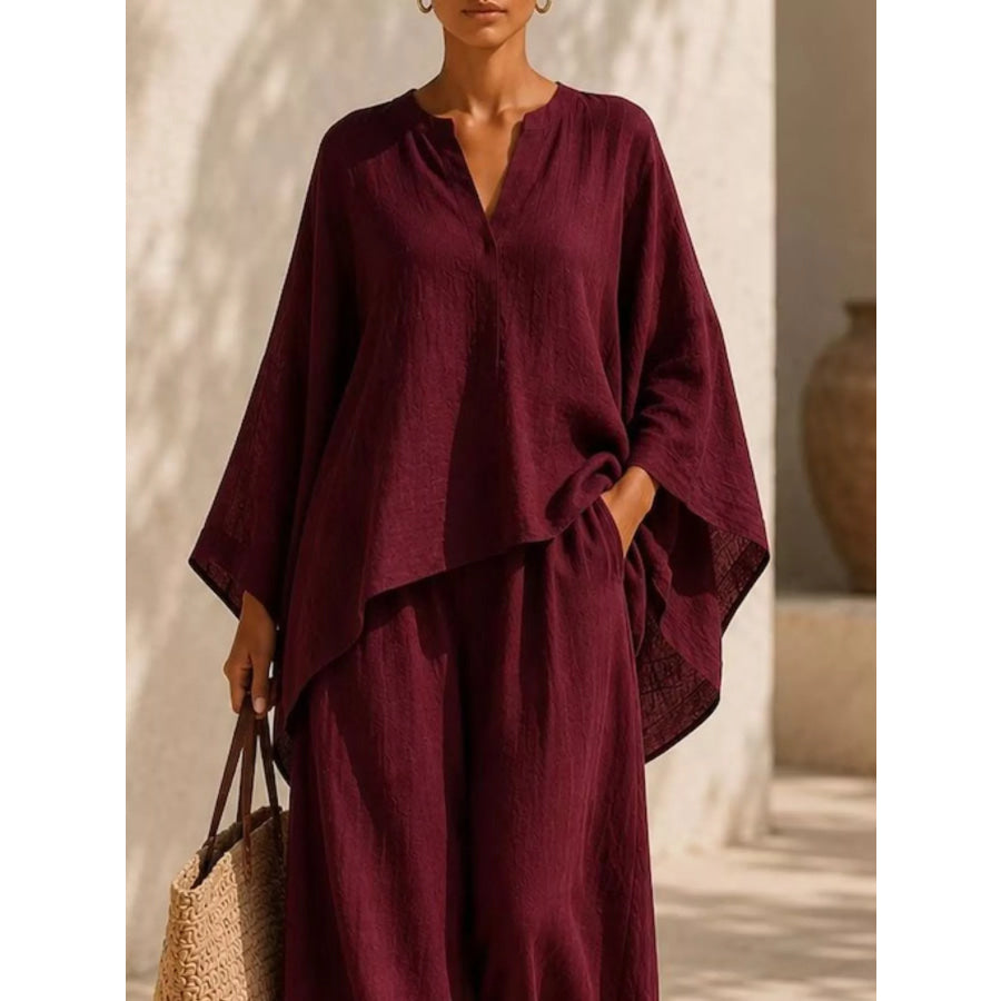 Full Size Loose Fit Top and Wide-Leg Pants Set Plus Apparel Accessories