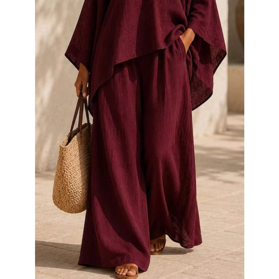 Full Size Loose Fit Top and Wide-Leg Pants Set Plus Apparel Accessories