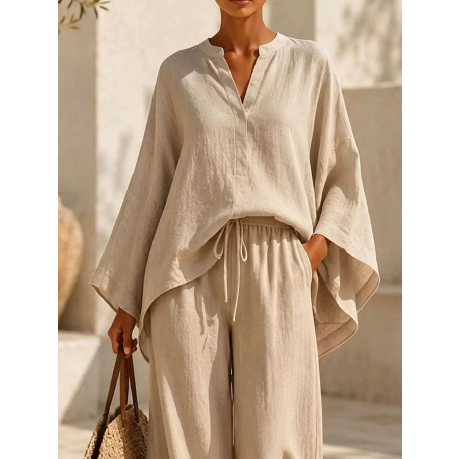 Full Size Loose Fit Top and Wide-Leg Pants Set Plus Apparel Accessories