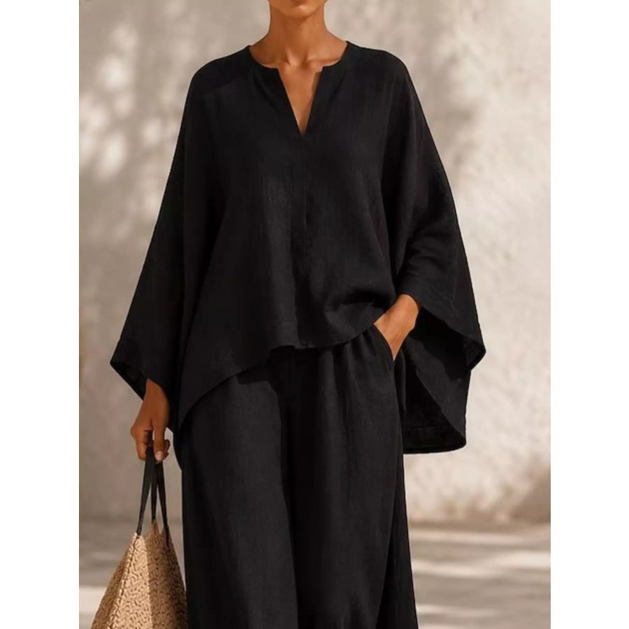 Full Size Loose Fit Top and Wide-Leg Pants Set Plus Apparel Accessories