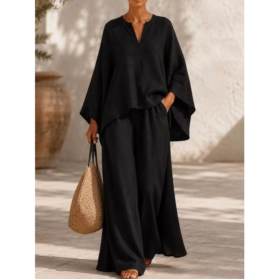 Full Size Loose Fit Top and Wide-Leg Pants Set Plus Black / S Apparel Accessories