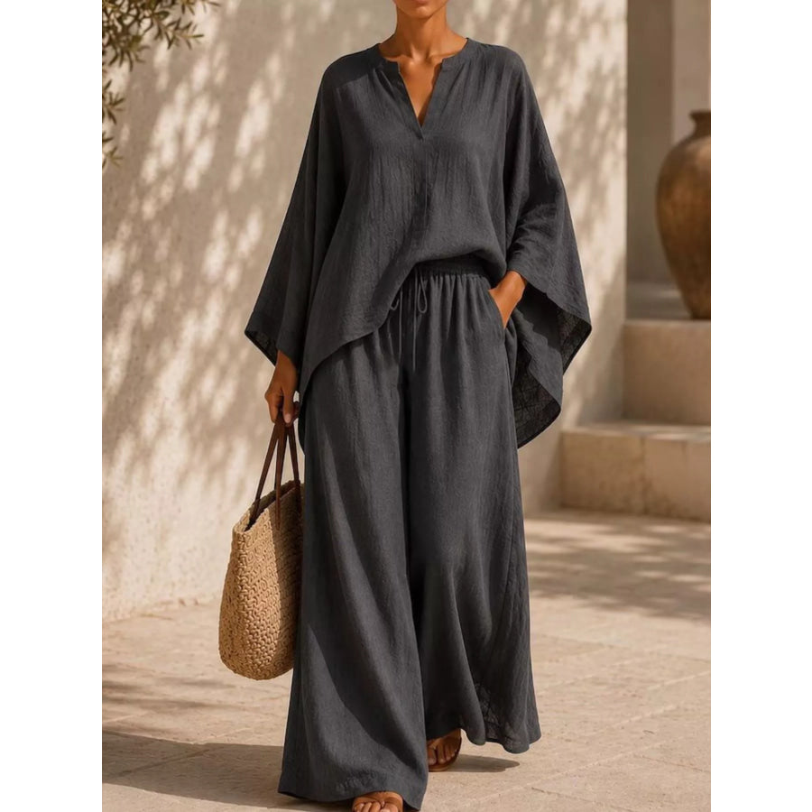 Full Size Loose Fit Top and Wide-Leg Pants Set Plus Dark Gray / S Apparel Accessories