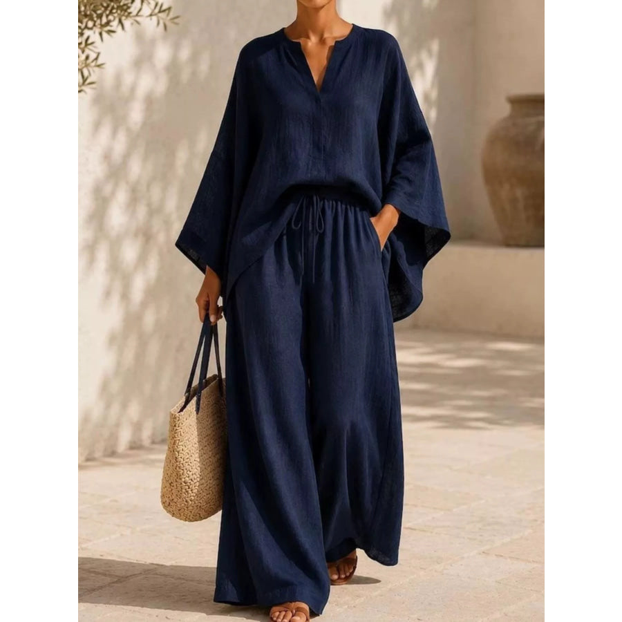 Full Size Loose Fit Top and Wide-Leg Pants Set Plus Navy / S Apparel Accessories