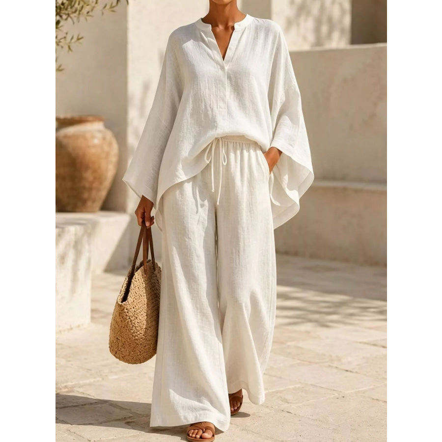 Full Size Loose Fit Top and Wide-Leg Pants Set Plus White / S Apparel Accessories