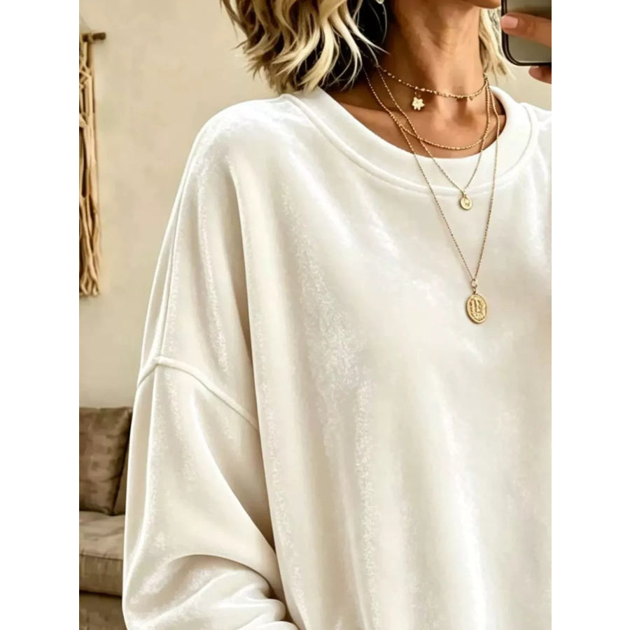 Full Size Loose Fit Velvet Dropped Shoulder Sweatshirt Plus Apparel and Accessories