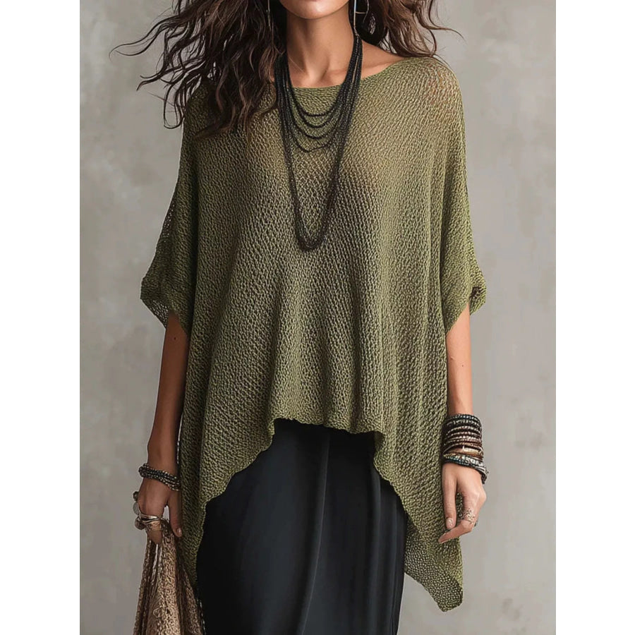 Full Size Loose Knit Round Neck Top Plus Size Apparel and Accessories