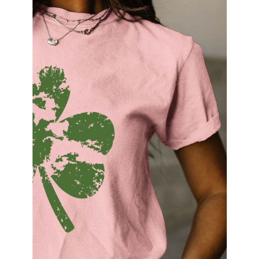 Full Size Lucky Clover Round Neck Short Sleeve T - Shirt Apparel and Accessories