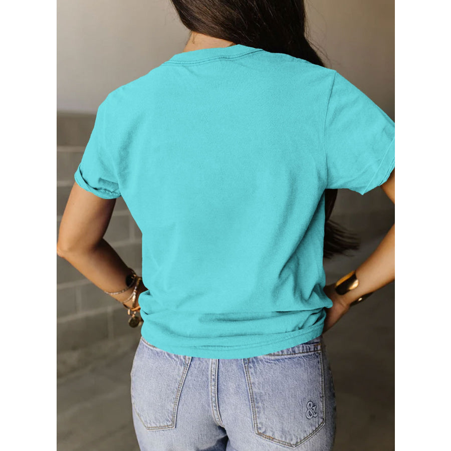 Full Size Lucky Clover Round Neck Short Sleeve T - Shirt Pastel Blue / S Apparel and Accessories