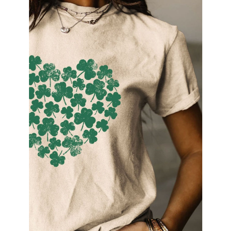 Full Size Lucky Clover Round Neck Short Sleeve T - Shirt Apparel and Accessories