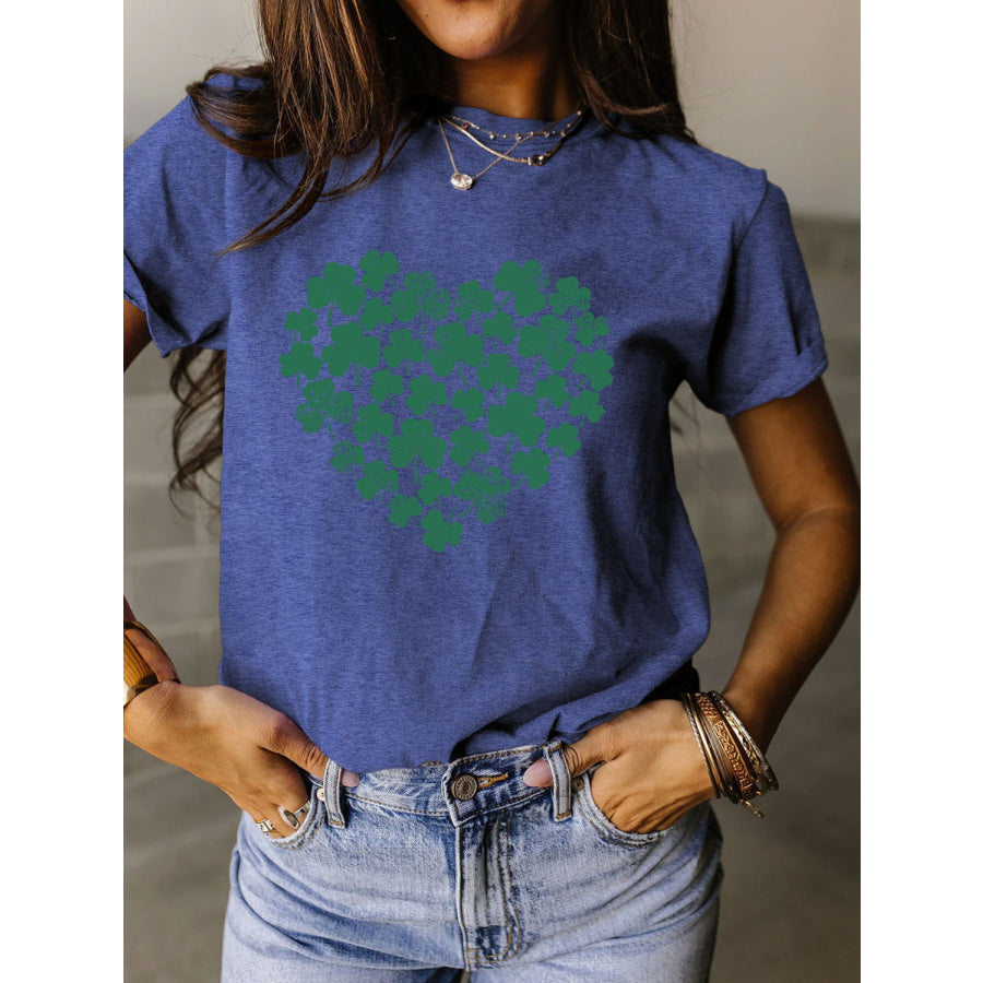 Full Size Lucky Clover Round Neck Short Sleeve T - Shirt Royal Blue / S Apparel and Accessories