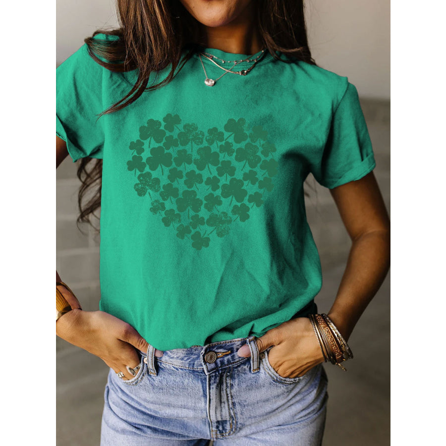 Full Size Lucky Clover Round Neck Short Sleeve T - Shirt Turquoise / S Apparel and Accessories