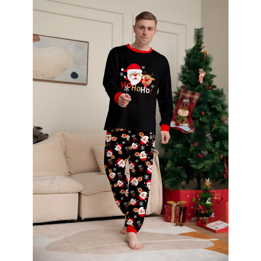 Full Size Matching Family Christmas Pajamas Set with Santa and Reindeer Print Plus Apparel Accessories