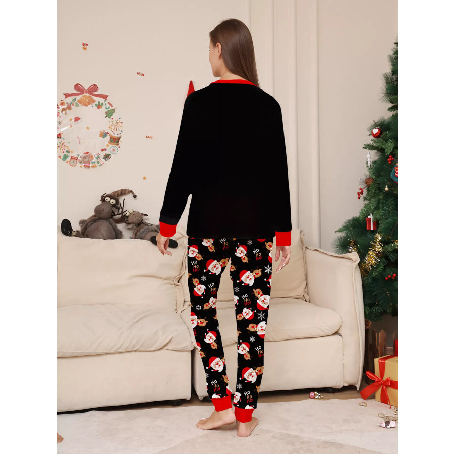 Full Size Matching Family Christmas Pajamas Set with Santa and Reindeer Print Plus Apparel Accessories