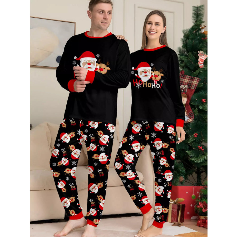 Full Size Matching Family Christmas Pajamas Set with Santa and Reindeer Print Plus Apparel Accessories