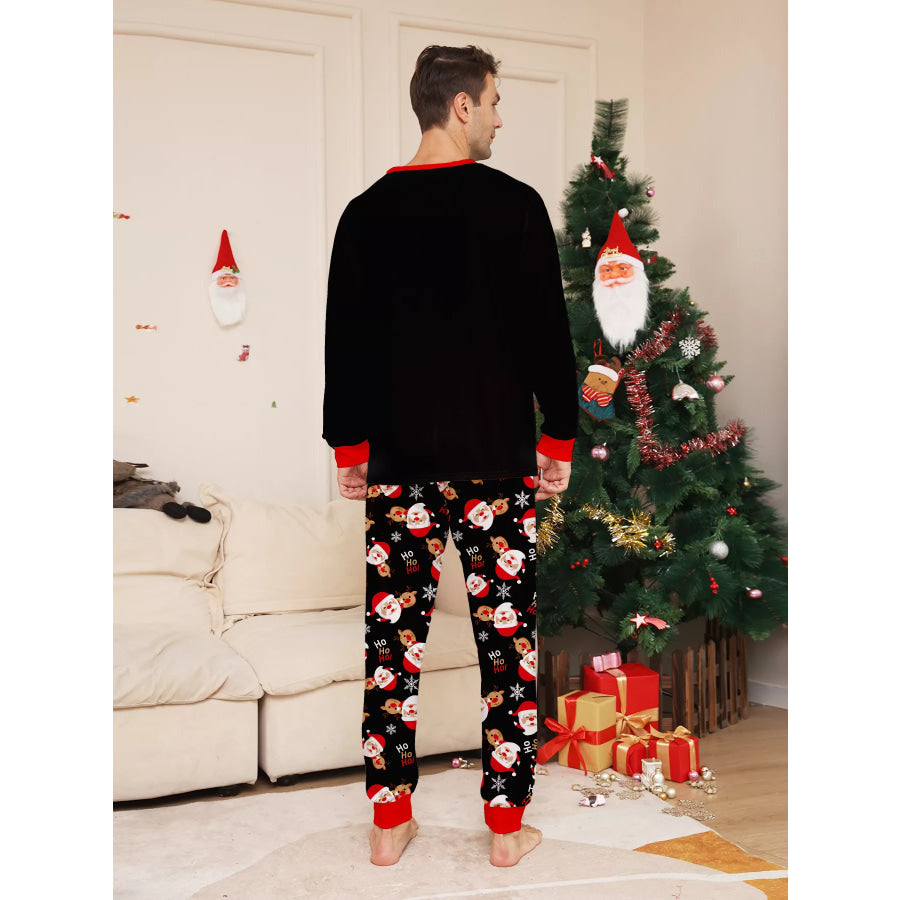 Full Size Matching Family Christmas Pajamas Set with Santa and Reindeer Print Plus Apparel Accessories