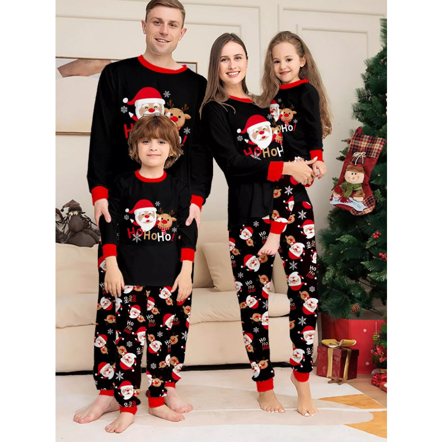 Full Size Matching Family Christmas Pajamas Set with Santa and Reindeer Print Plus Apparel Accessories