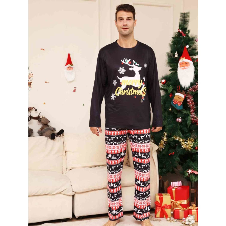 Full Size MERRY CHRISTMAS Graphic Top and Pants Set Black / S