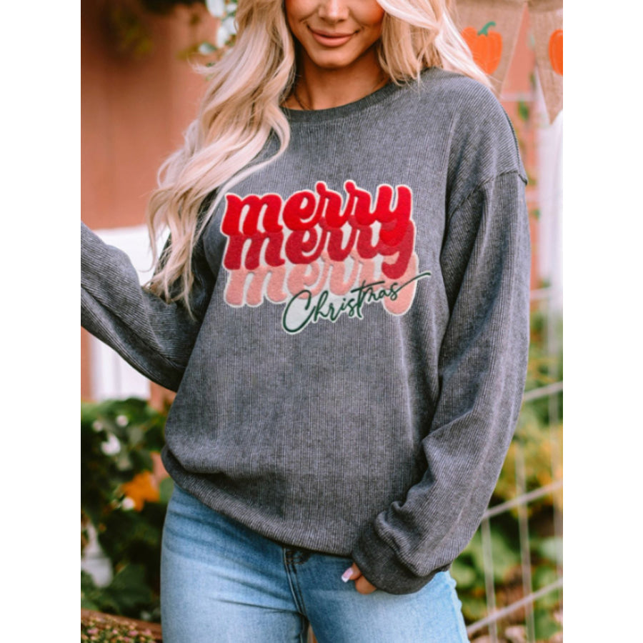 Full Size MERRY CHRISTMAS Round Neck Long Sleeve Sweatshirt Apparel and Accessories