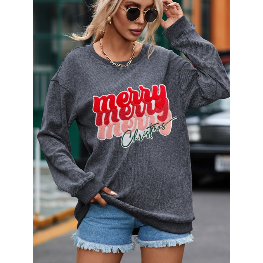 Full Size MERRY CHRISTMAS Round Neck Long Sleeve Sweatshirt Apparel and Accessories