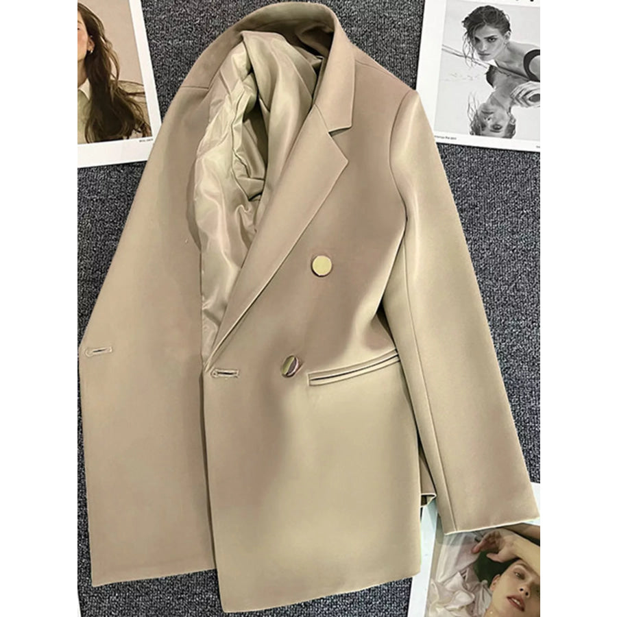 Full Size Minimalist Double-Breasted White Blazer Plus Apparel and Accessories