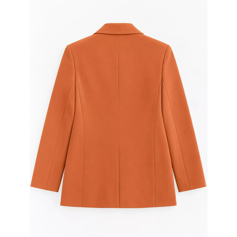 Full Size Minimalist Double-Breasted White Blazer Plus Apparel and Accessories