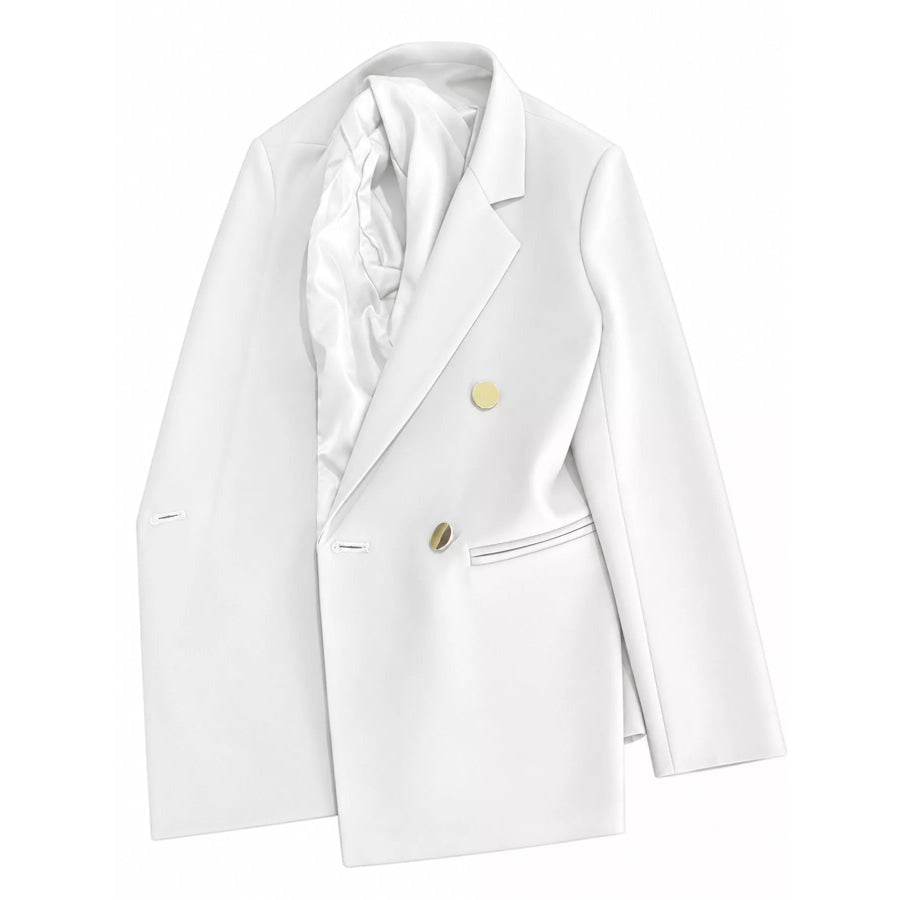 Full Size Minimalist Double-Breasted White Blazer Plus Apparel and Accessories