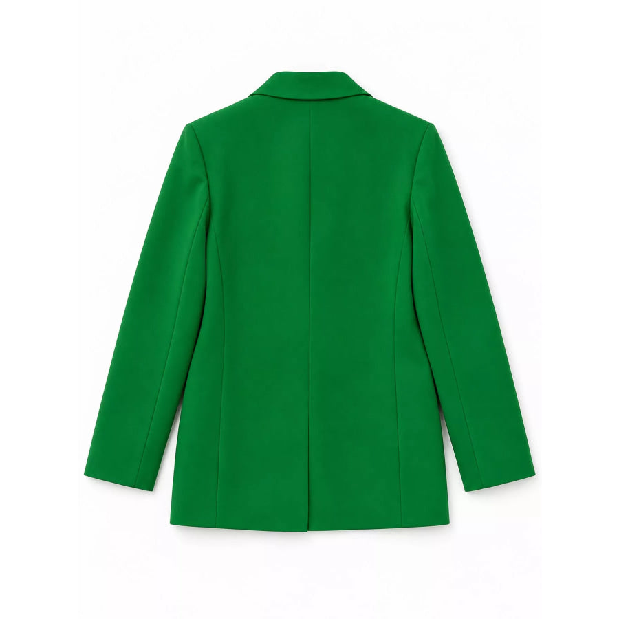 Full Size Minimalist Double-Breasted White Blazer Plus Apparel and Accessories