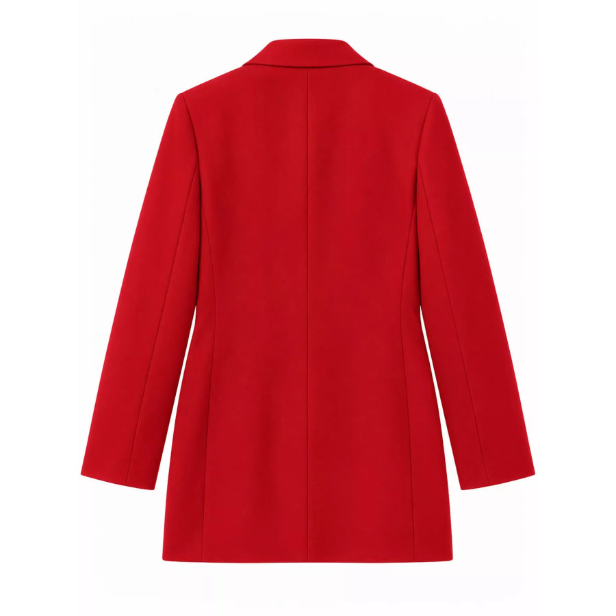 Full Size Minimalist Double-Breasted White Blazer Plus Apparel and Accessories