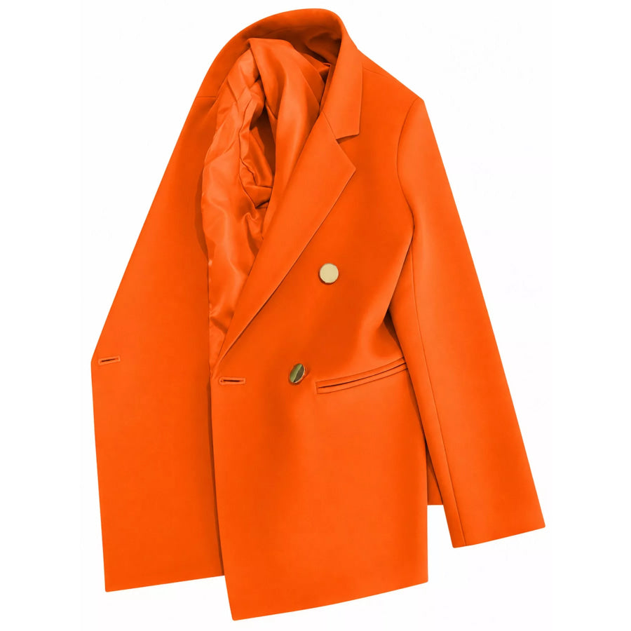 Full Size Minimalist Double-Breasted White Blazer Plus Apparel and Accessories