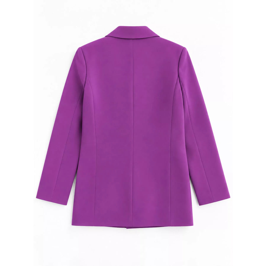 Full Size Minimalist Double-Breasted White Blazer Plus Apparel and Accessories