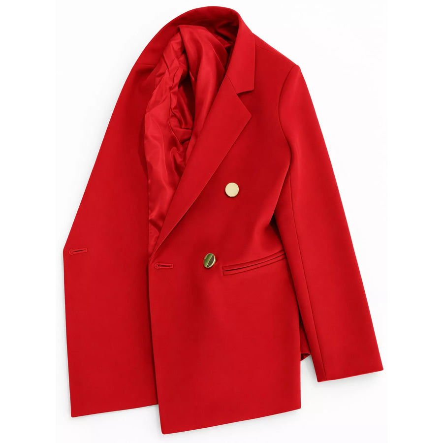 Full Size Minimalist Double-Breasted White Blazer Plus Apparel and Accessories
