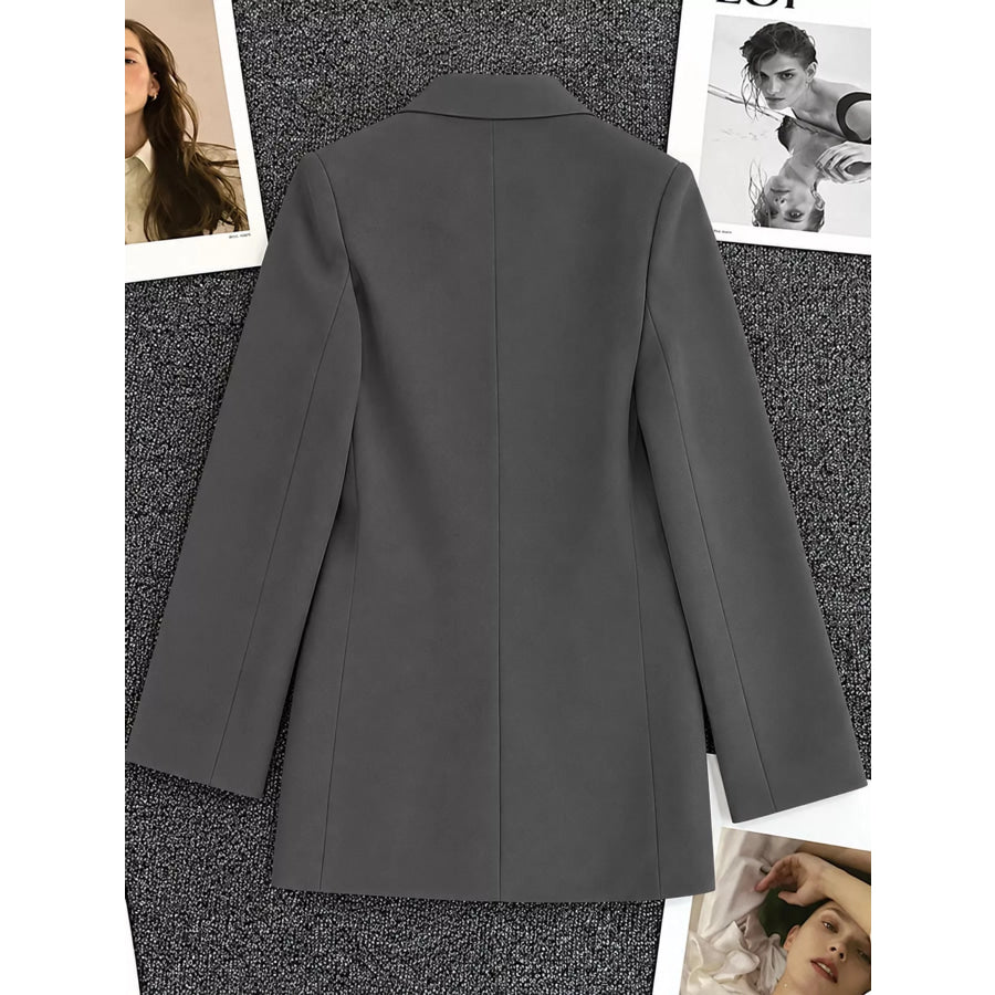 Full Size Minimalist Double-Breasted White Blazer Plus Apparel and Accessories