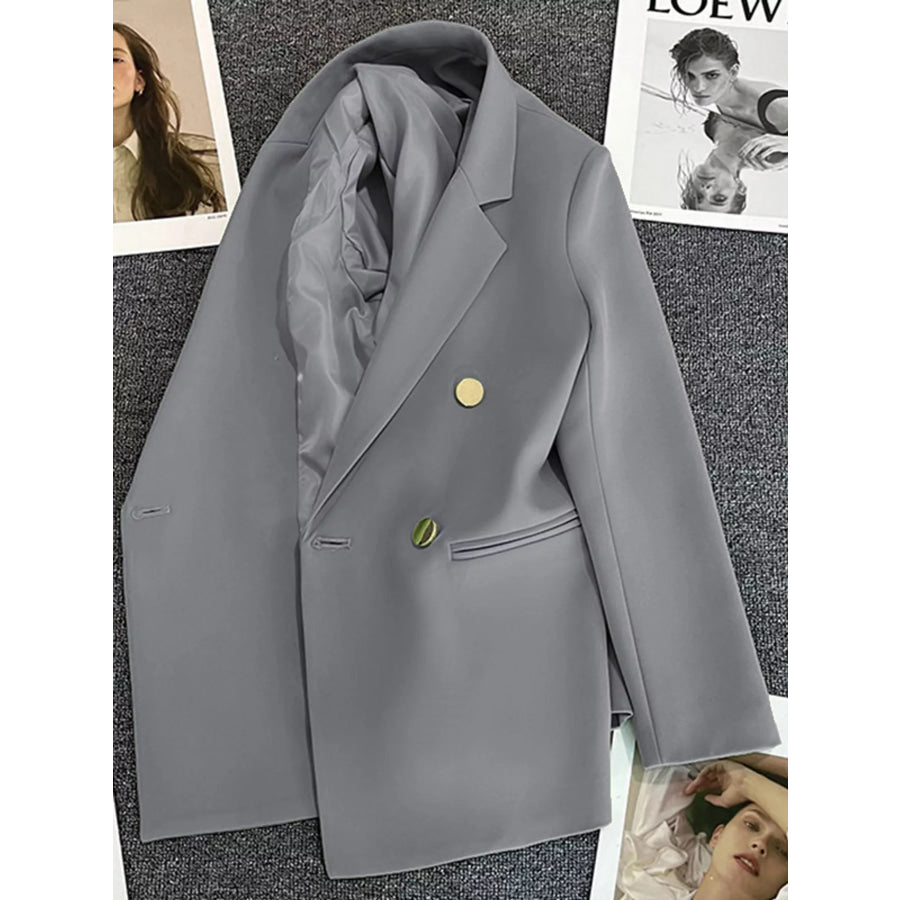 Full Size Minimalist Double-Breasted White Blazer Plus Apparel and Accessories