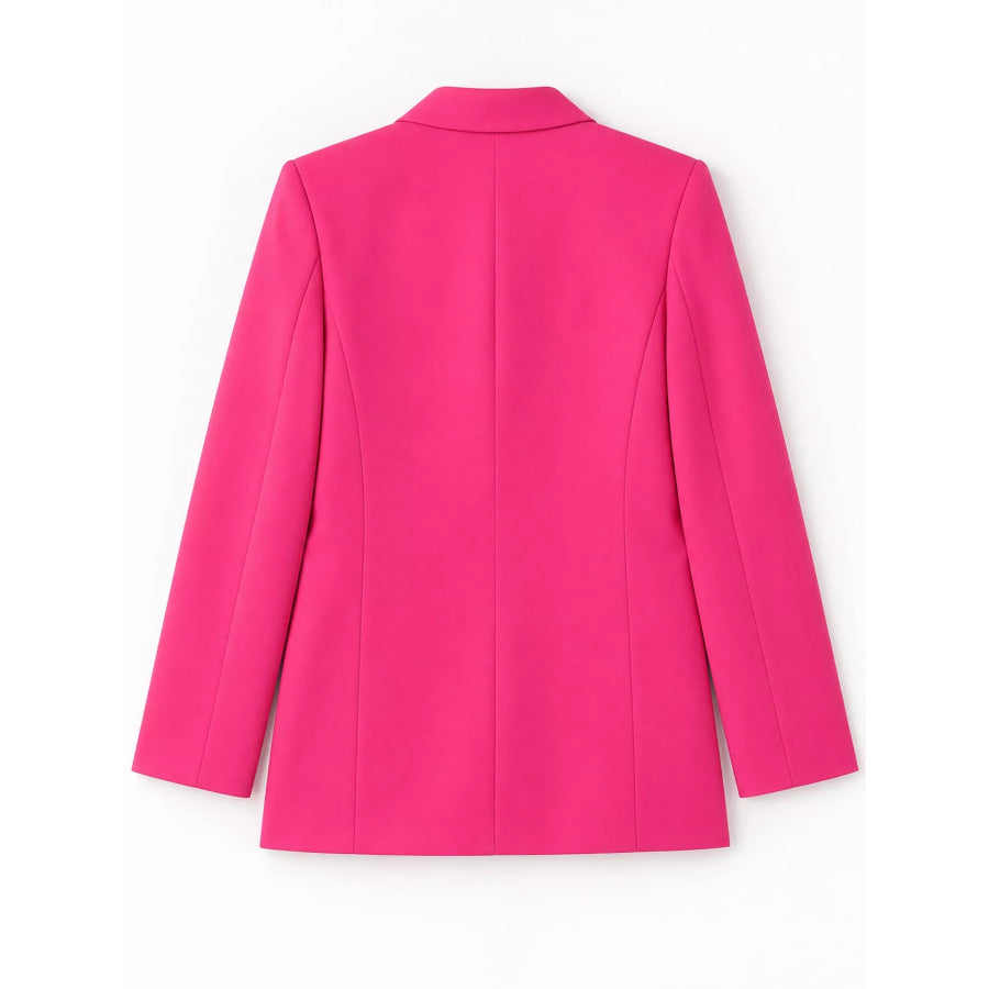 Full Size Minimalist Double-Breasted White Blazer Plus Apparel and Accessories
