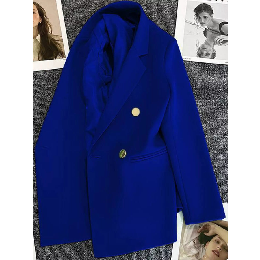 Full Size Minimalist Double-Breasted White Blazer Plus Apparel and Accessories