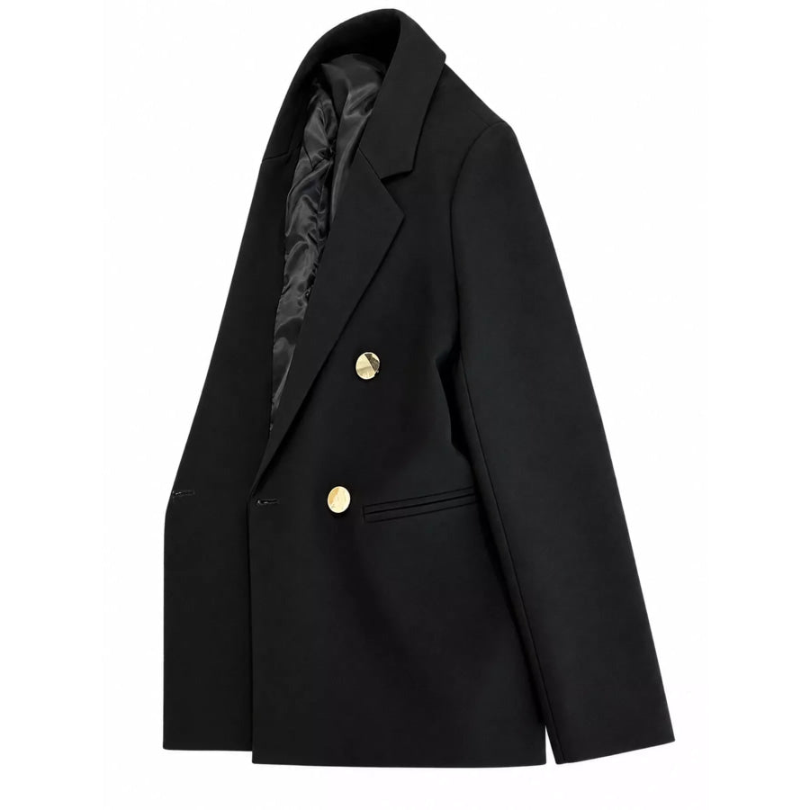 Full Size Minimalist Double-Breasted White Blazer Plus Apparel and Accessories