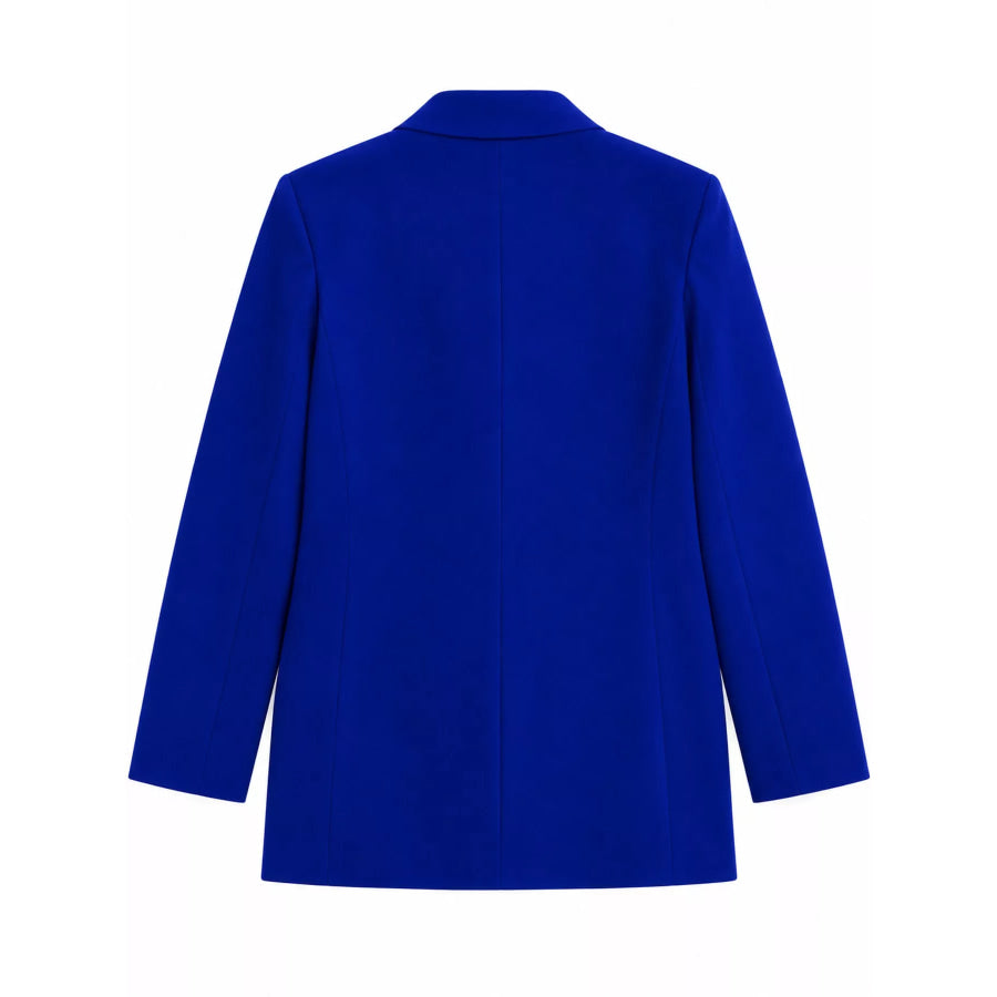 Full Size Minimalist Double-Breasted White Blazer Plus Apparel and Accessories