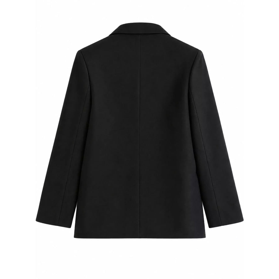 Full Size Minimalist Double-Breasted White Blazer Plus Apparel and Accessories